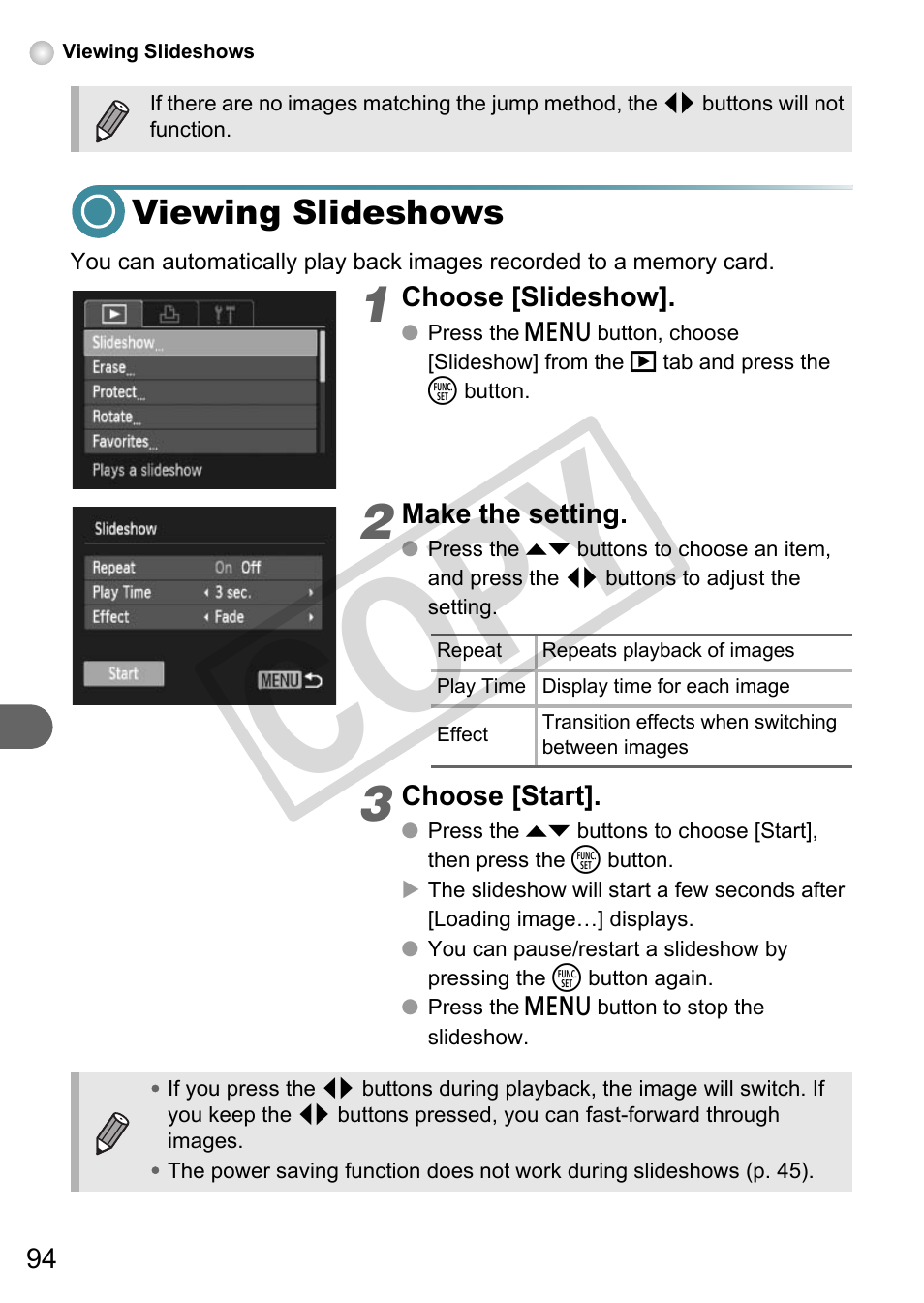 Viewing slideshows, P. 94, Co py | Canon A3000 IS User Manual | Page 94 / 148