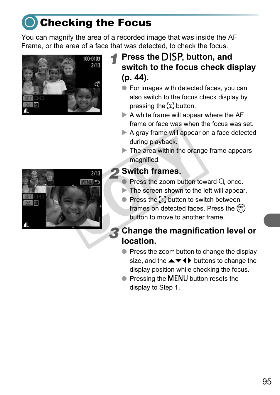 Checking the focus, Co py | Canon A3000 IS User Manual | Page 95 / 148