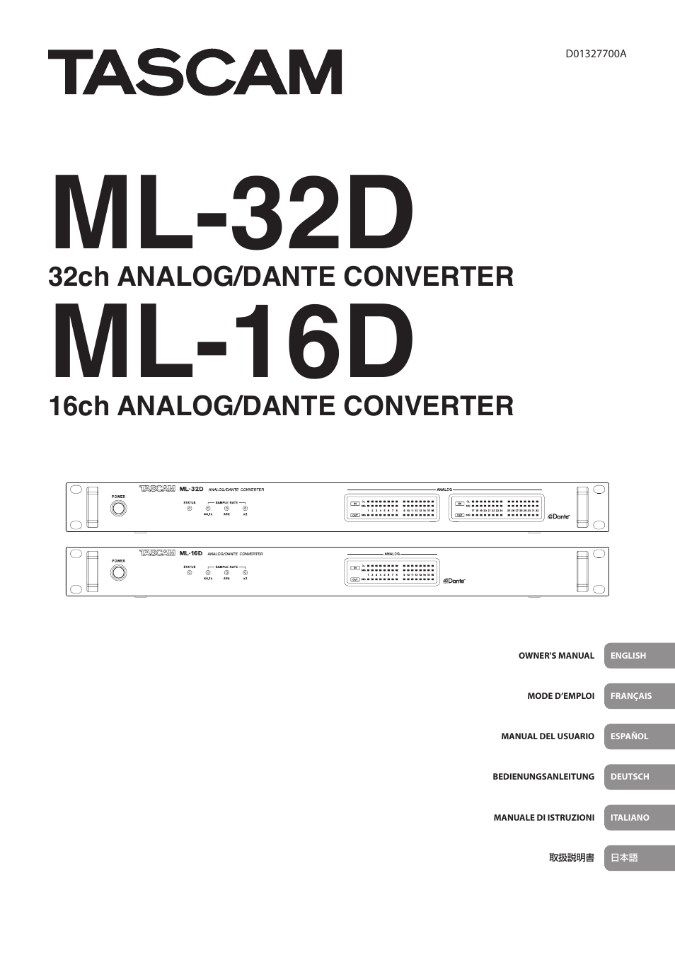 Tascam ML-32D Dante / Analog Converter User Manual | 72 pages