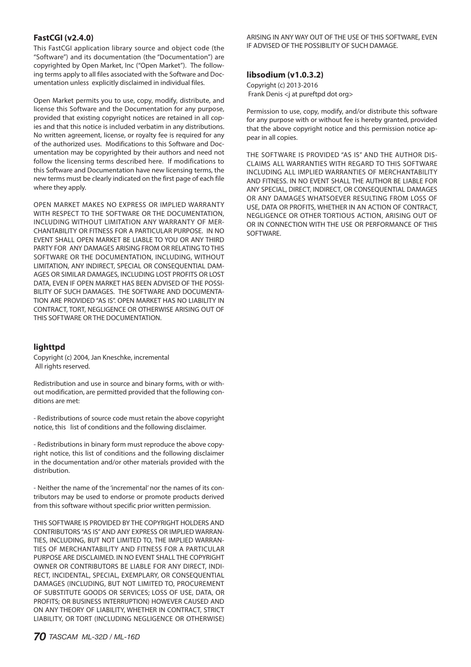 Tascam ML-32D Dante / Analog Converter User Manual | Page 70 / 72