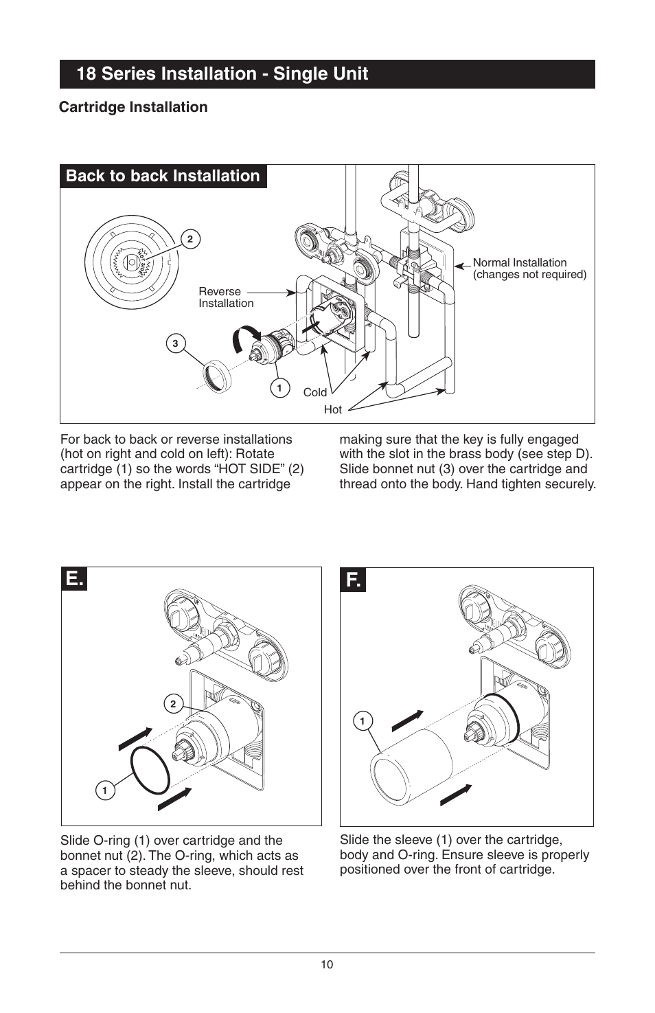 E. f, 18 series installation - single unit, Back to back installation | Delta 48313 User Manual | Page 12 / 78