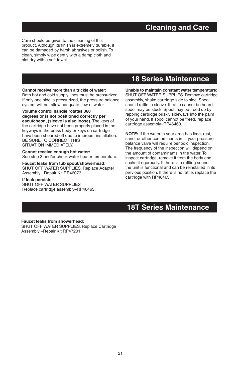 18 series maintenance 18t series maintenance, Cleaning and care | Delta 48313 User Manual | Page 23 / 78