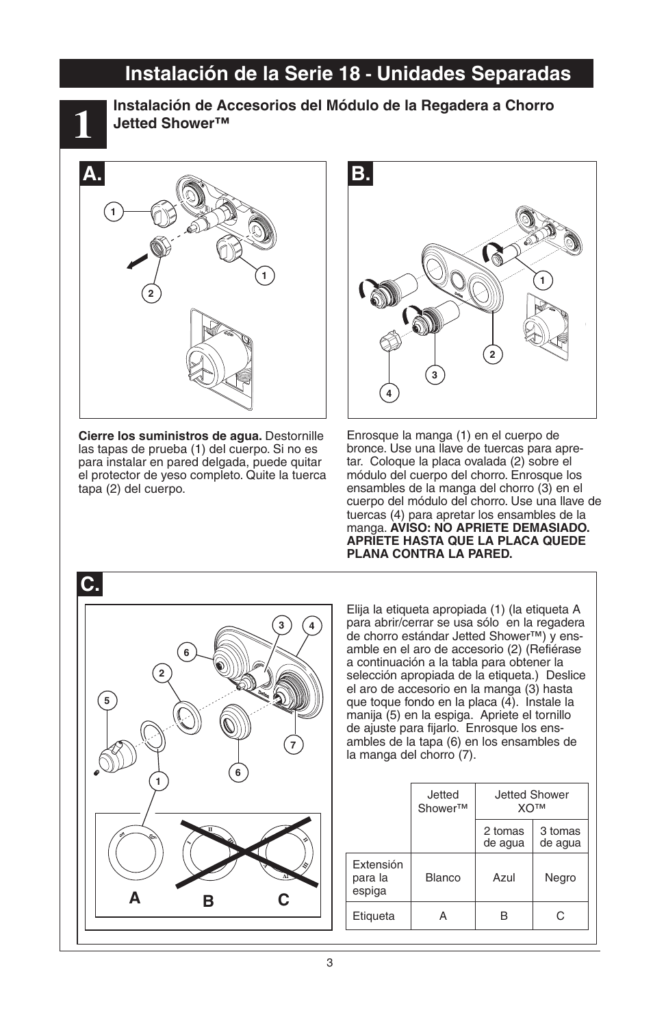 Instalación de la serie 18, Unidades separadas a. b, Ab c | Delta 48313 User Manual | Page 27 / 78