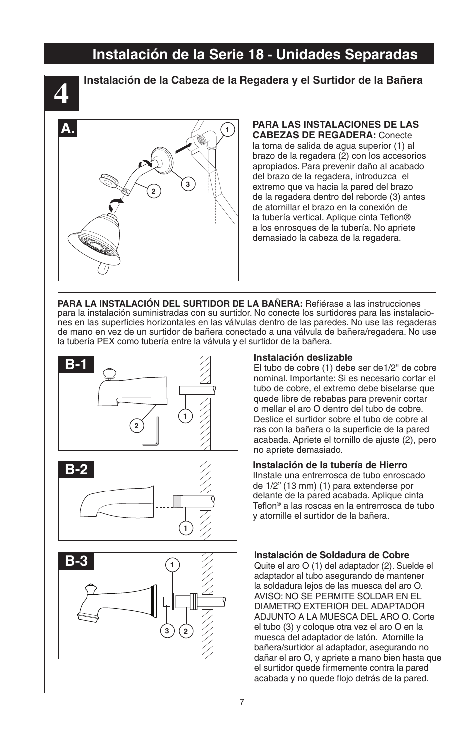 Instalación de la serie 18, Unidades separadas, B-1 b-2 b-3 | Delta 48313 User Manual | Page 31 / 78