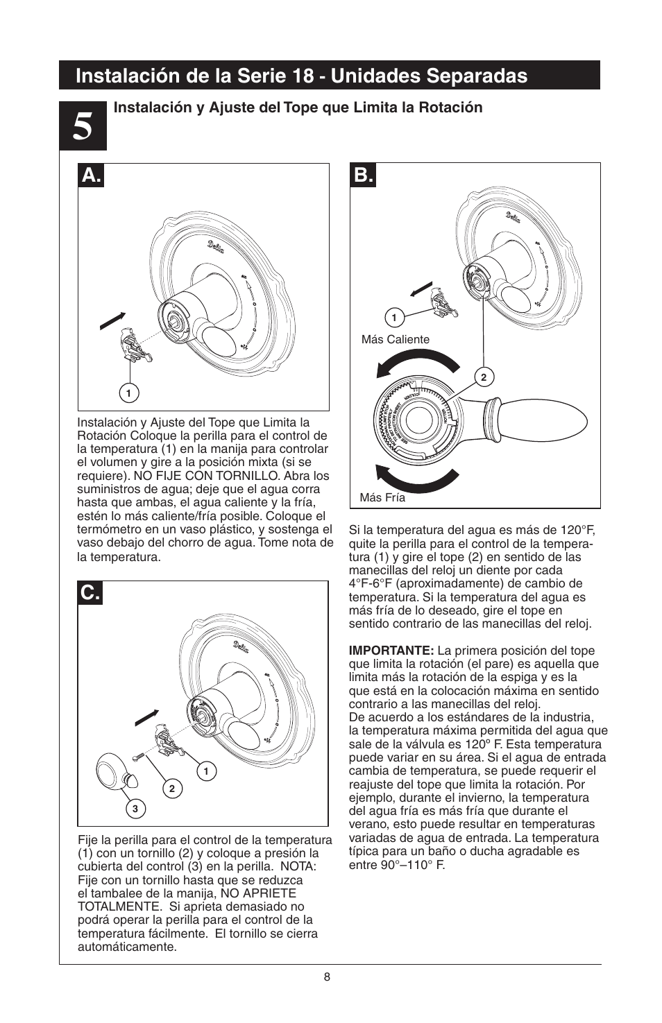 C. a. b, Instalación de la serie 18, Unidades separadas | Delta 48313 User Manual | Page 32 / 78