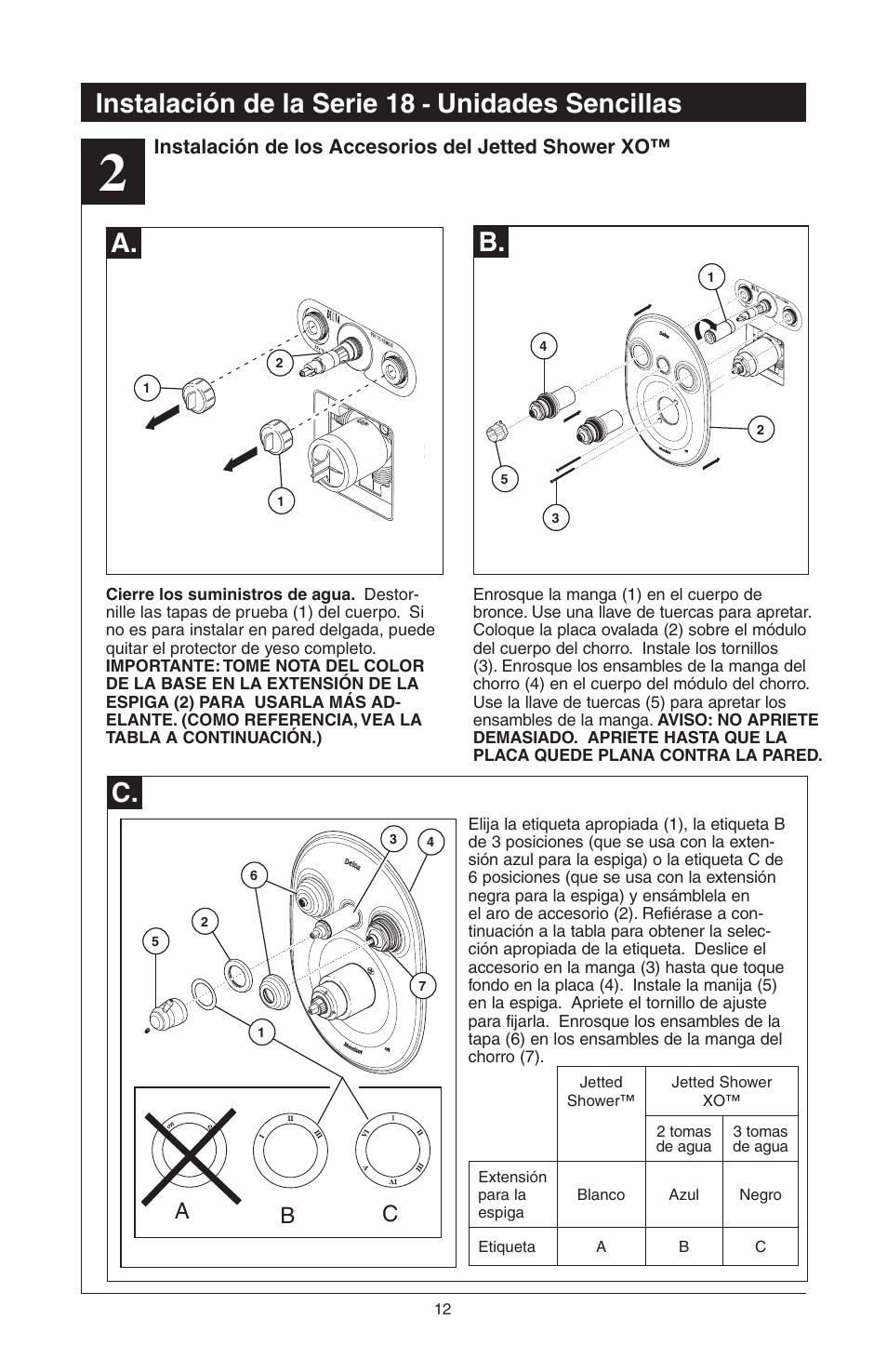 A. instalación de la serie 18, Unidades sencillas, Ab c | Delta 48313 User Manual | Page 36 / 78