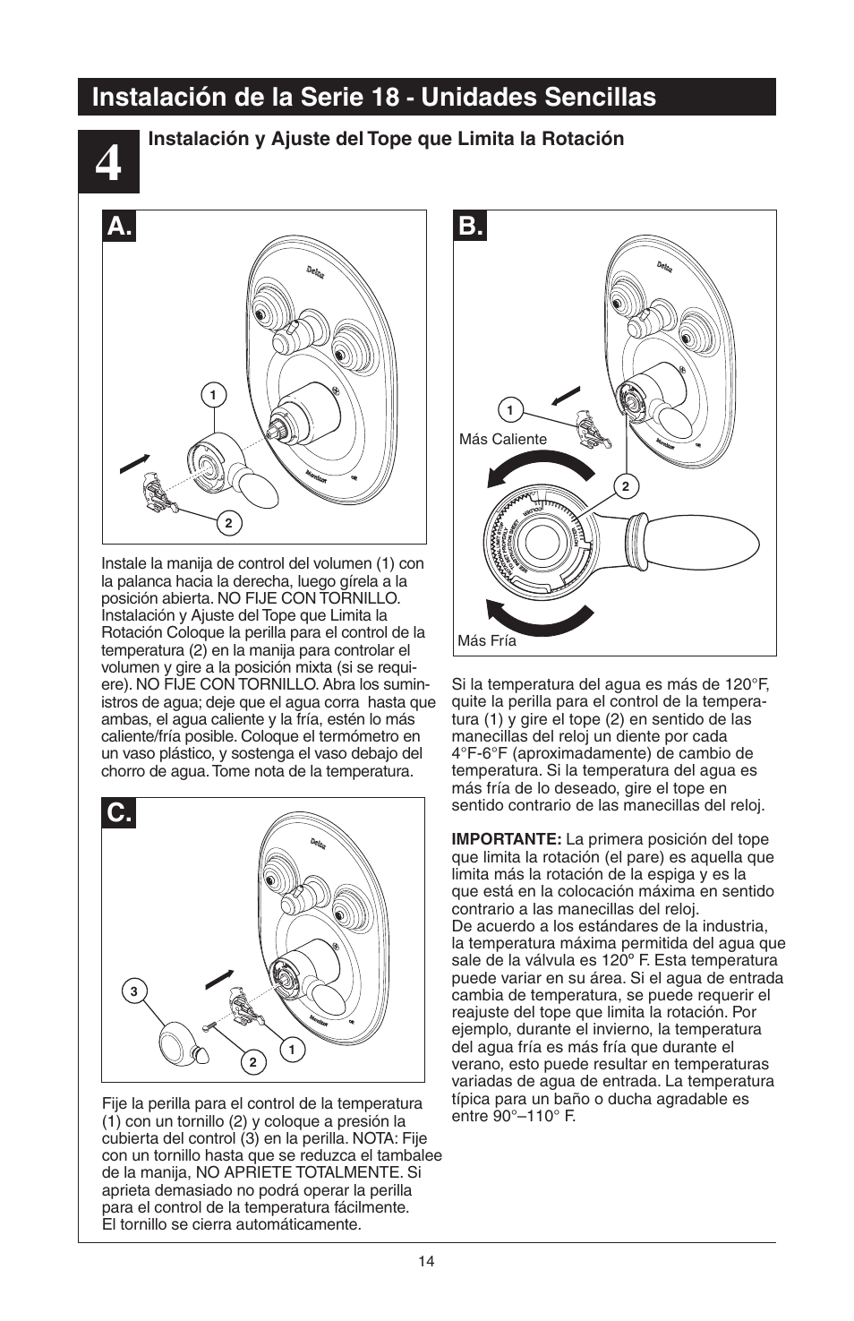 C. a. b, Instalación de la serie 18, Unidades sencillas | Delta 48313 User Manual | Page 38 / 78