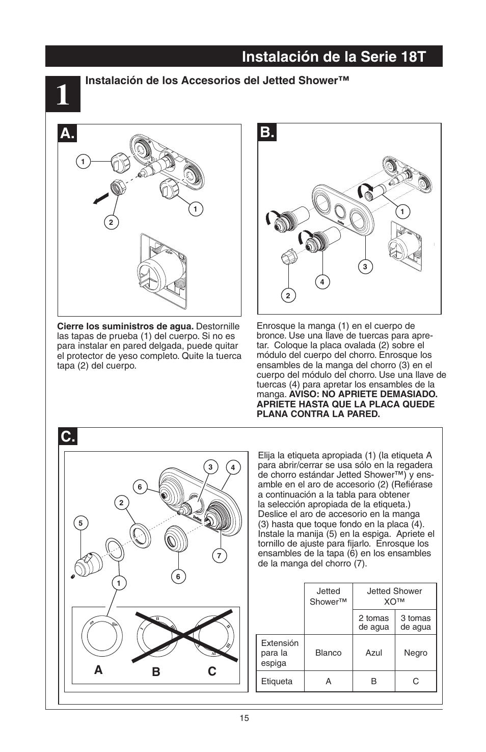 Instalación de la serie 18t a. b, Ab c | Delta 48313 User Manual | Page 39 / 78