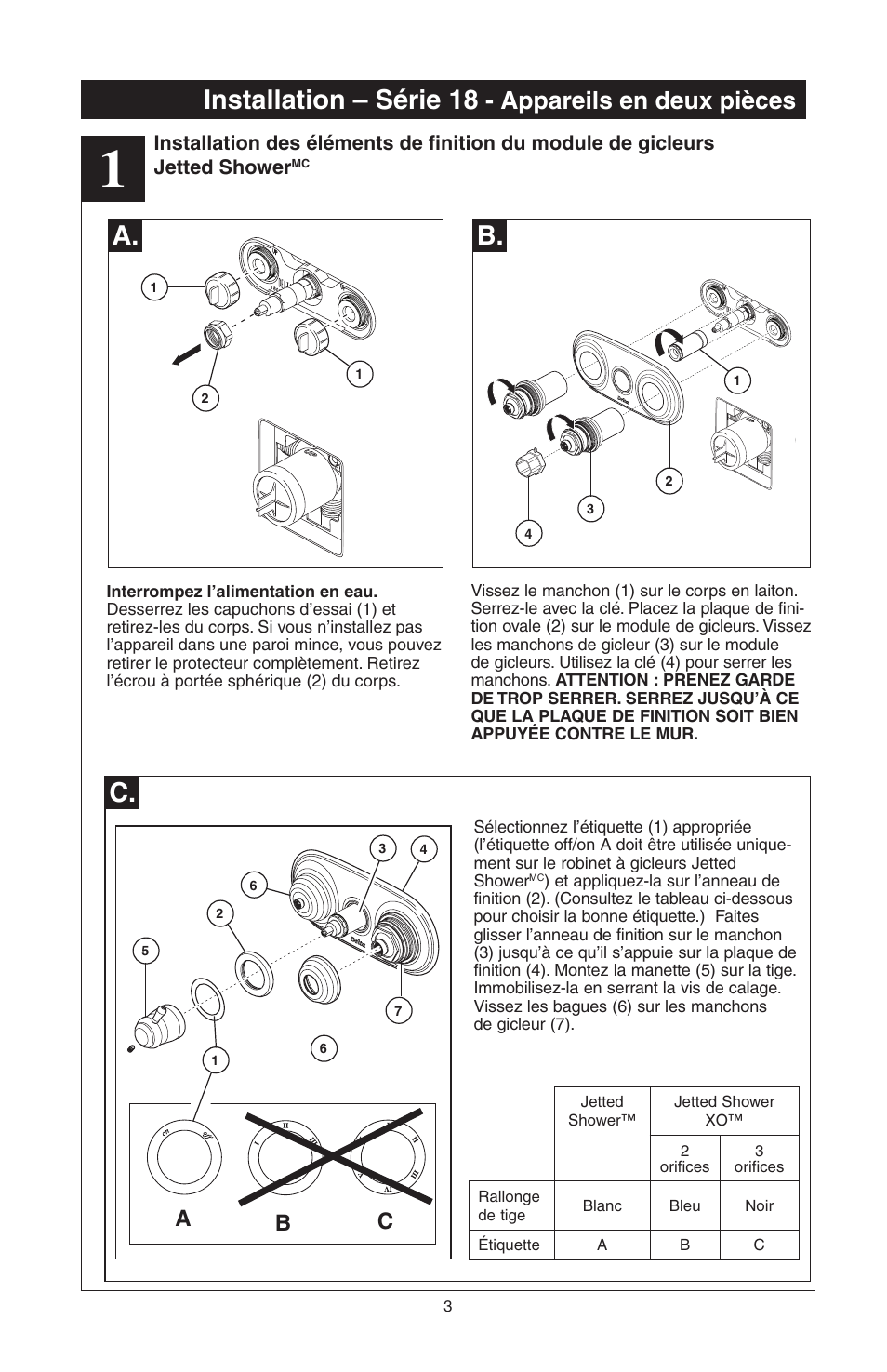 Installation – série 18, A. b, Appareils en deux pièces | Ab c | Delta 48313 User Manual | Page 49 / 78