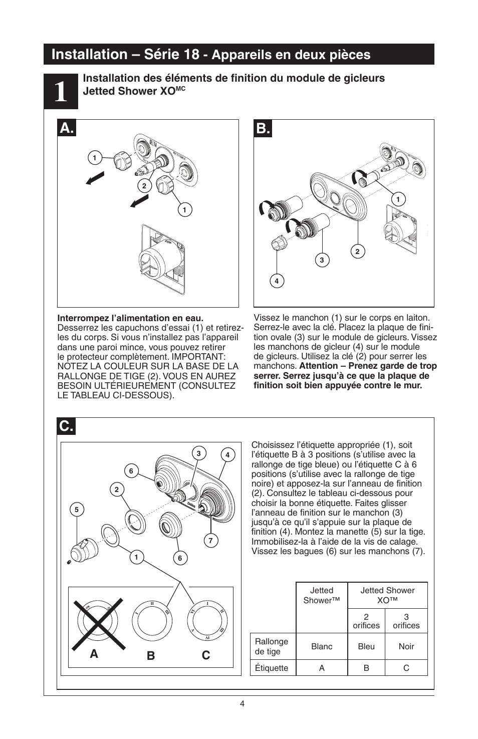 Installation – série 18, Appareils en deux pièces, Ab c | Delta 48313 User Manual | Page 50 / 78