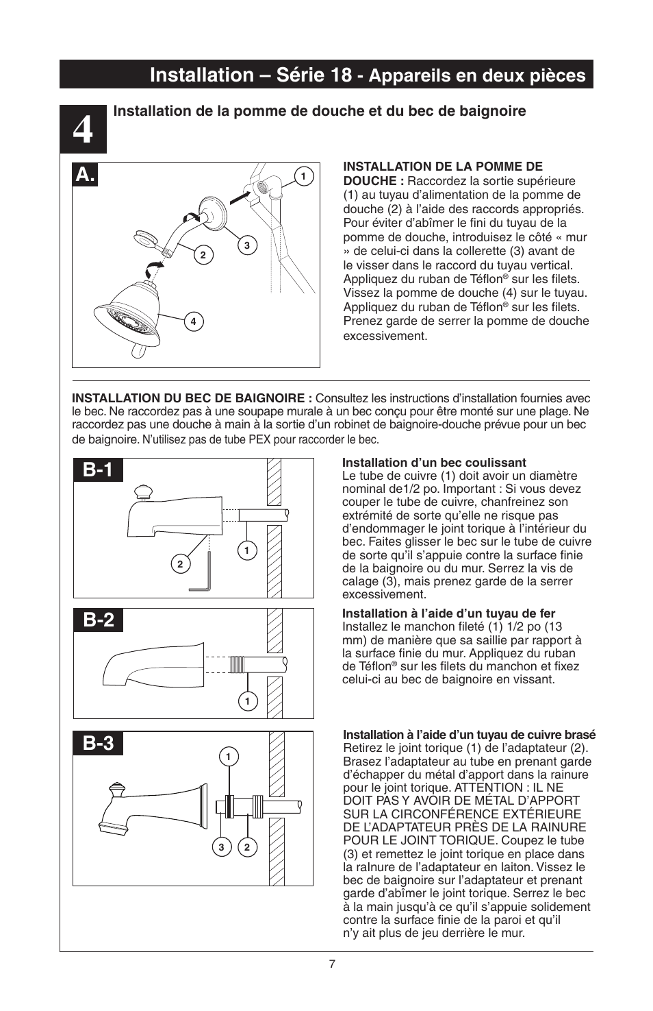 Installation – série 18, B-1 b-2 b-3, Appareils en deux pièces | Delta 48313 User Manual | Page 53 / 78