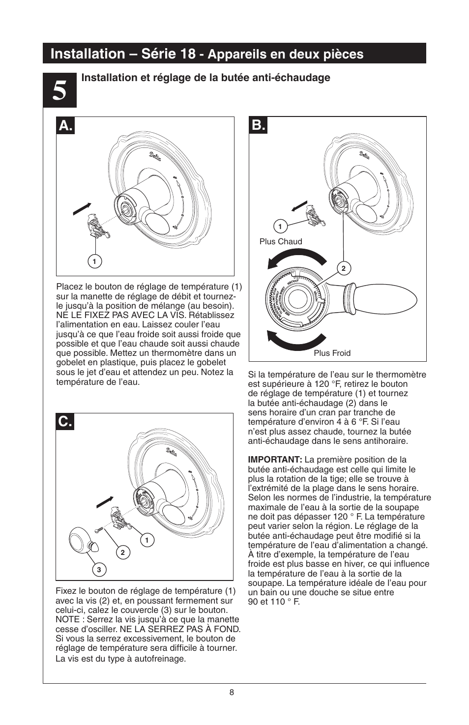 Installation – série 18, C. a. b, Appareils en deux pièces | Delta 48313 User Manual | Page 54 / 78