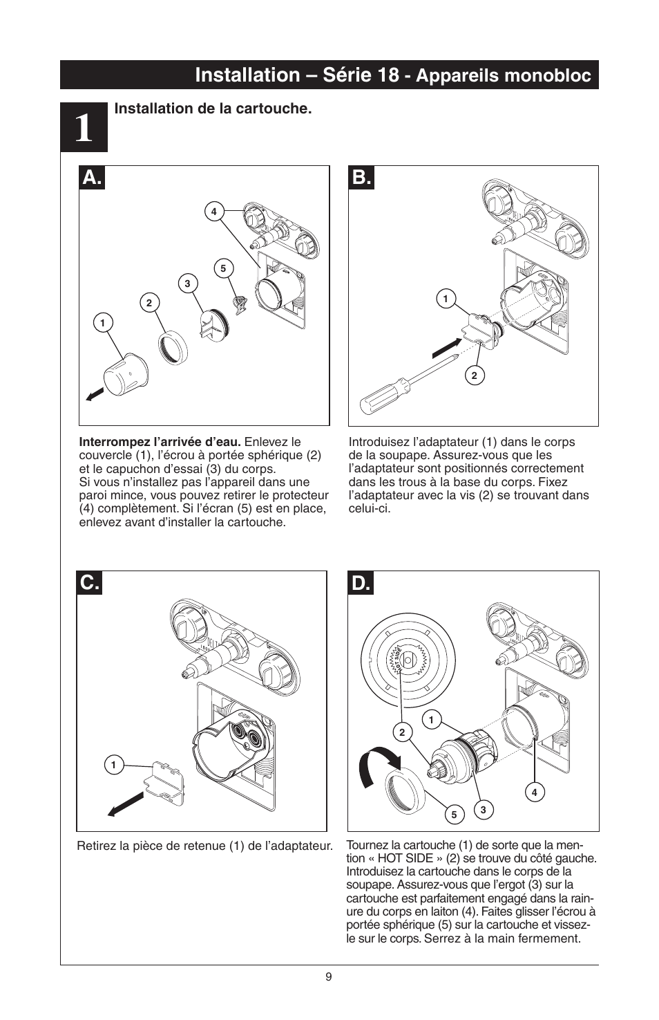 Installation – série 18, A. d, Appareils monobloc | Delta 48313 User Manual | Page 55 / 78