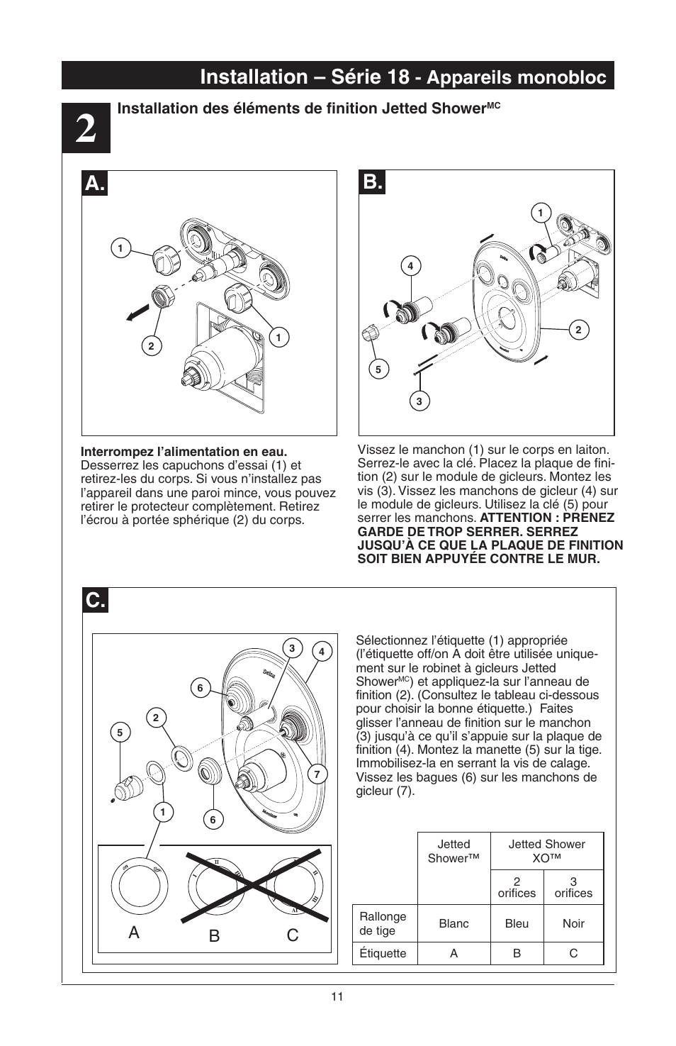 Installation – série 18, Appareils monobloc, Ab c | Delta 48313 User Manual | Page 57 / 78