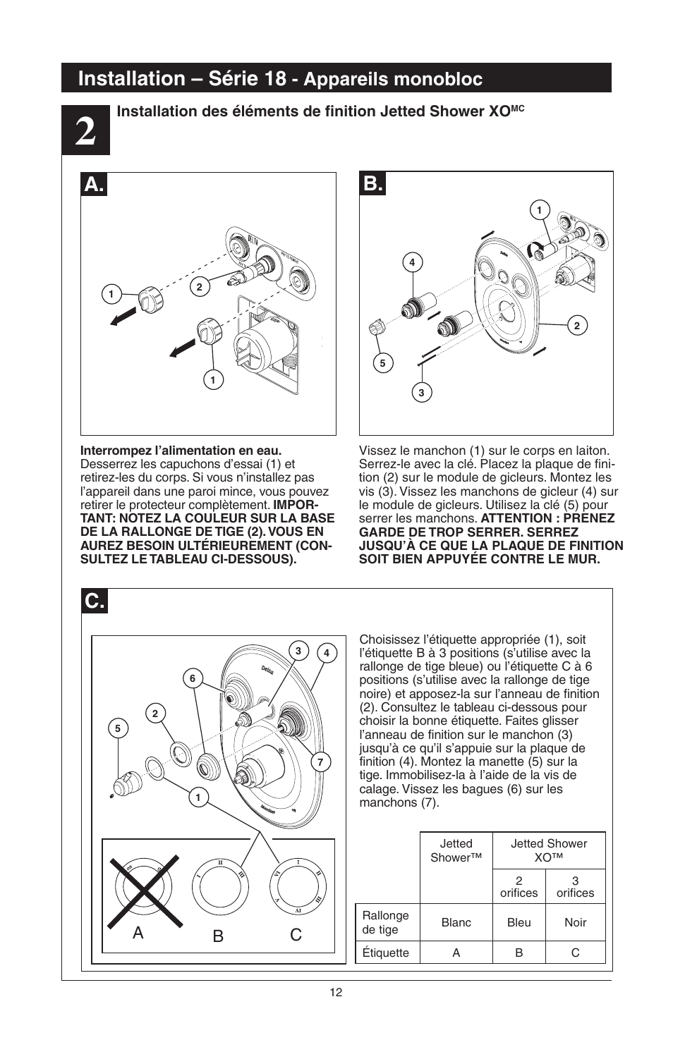 A. installation – série 18, Appareils monobloc, Ab c | Delta 48313 User Manual | Page 58 / 78