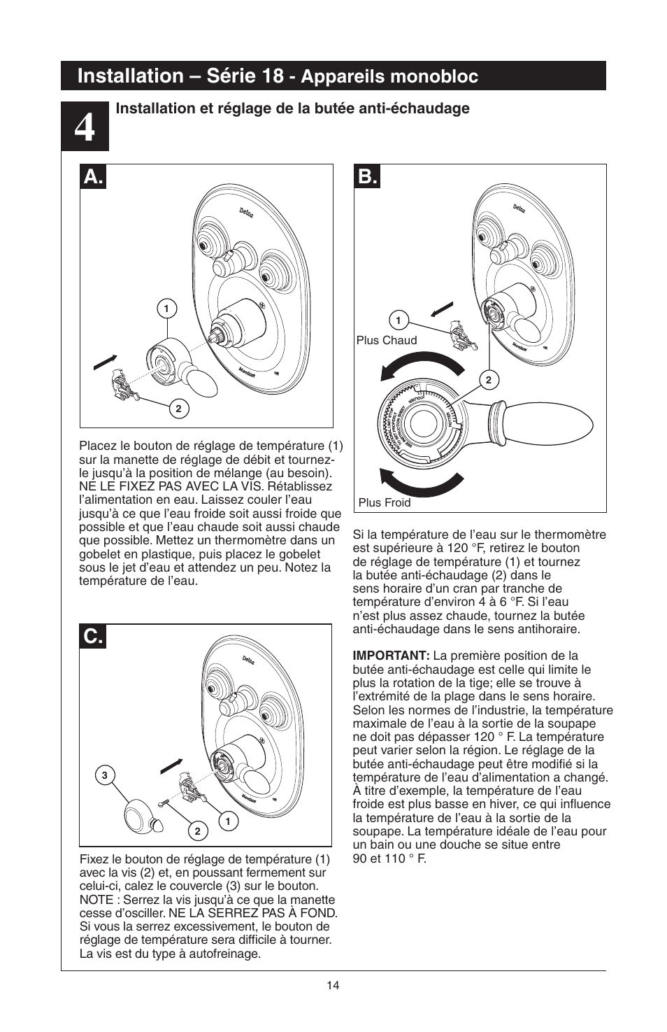 C. a. b, Installation – série 18, Appareils monobloc | Delta 48313 User Manual | Page 60 / 78