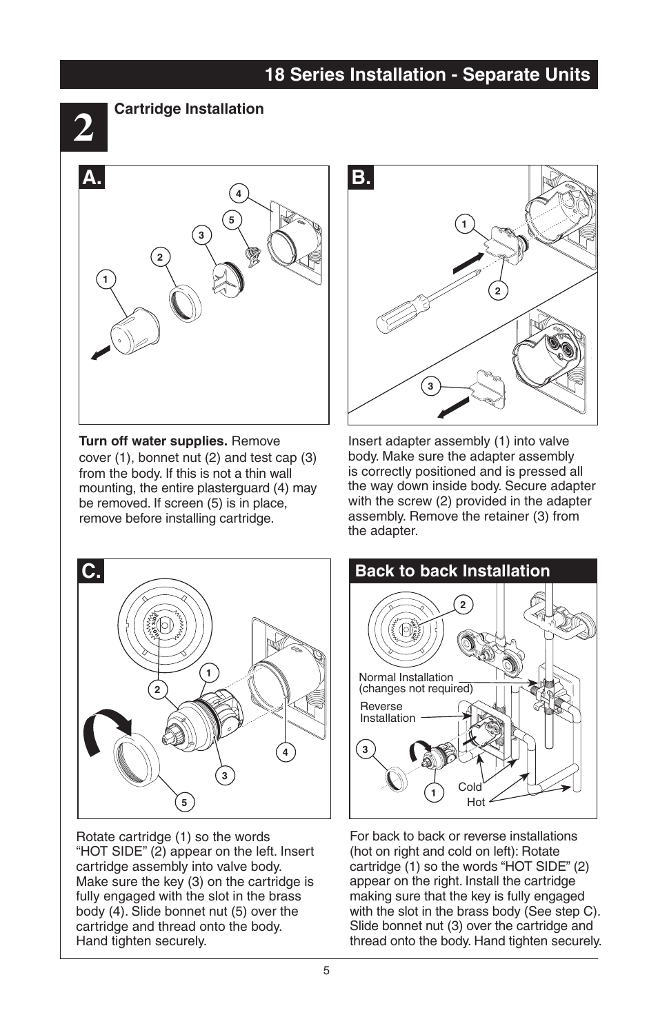 A. c, 18 series installation - separate units, Back to back installation | Delta 48313 User Manual | Page 7 / 78