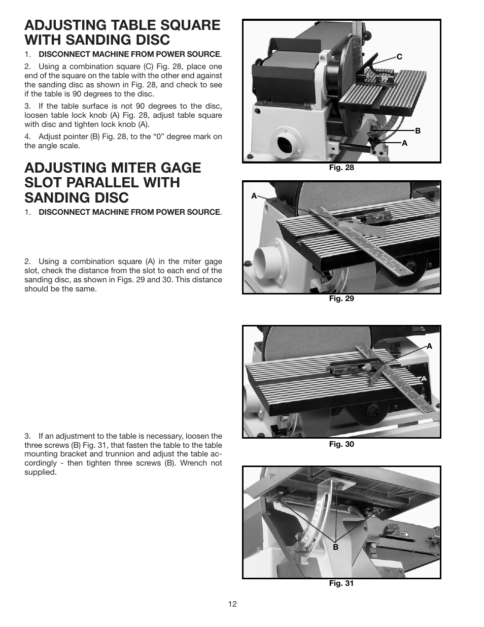 Adjusting table square with sanding disc | Delta 31-695 User Manual | Page 12 / 20