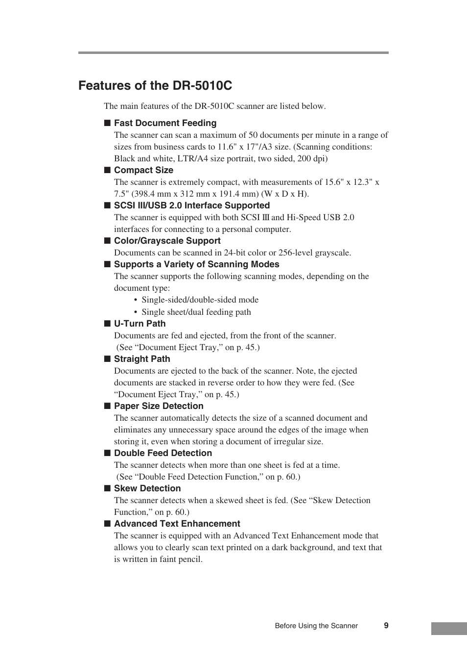 Features of the dr-5010c | Canon DR-5010C User Manual | Page 11 / 96