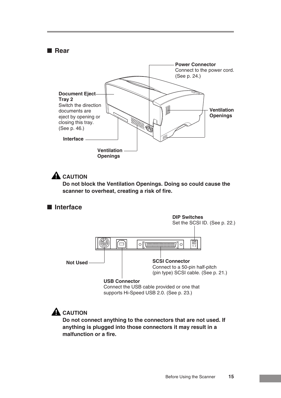 Rear, Interface | Canon DR-5010C User Manual | Page 17 / 96