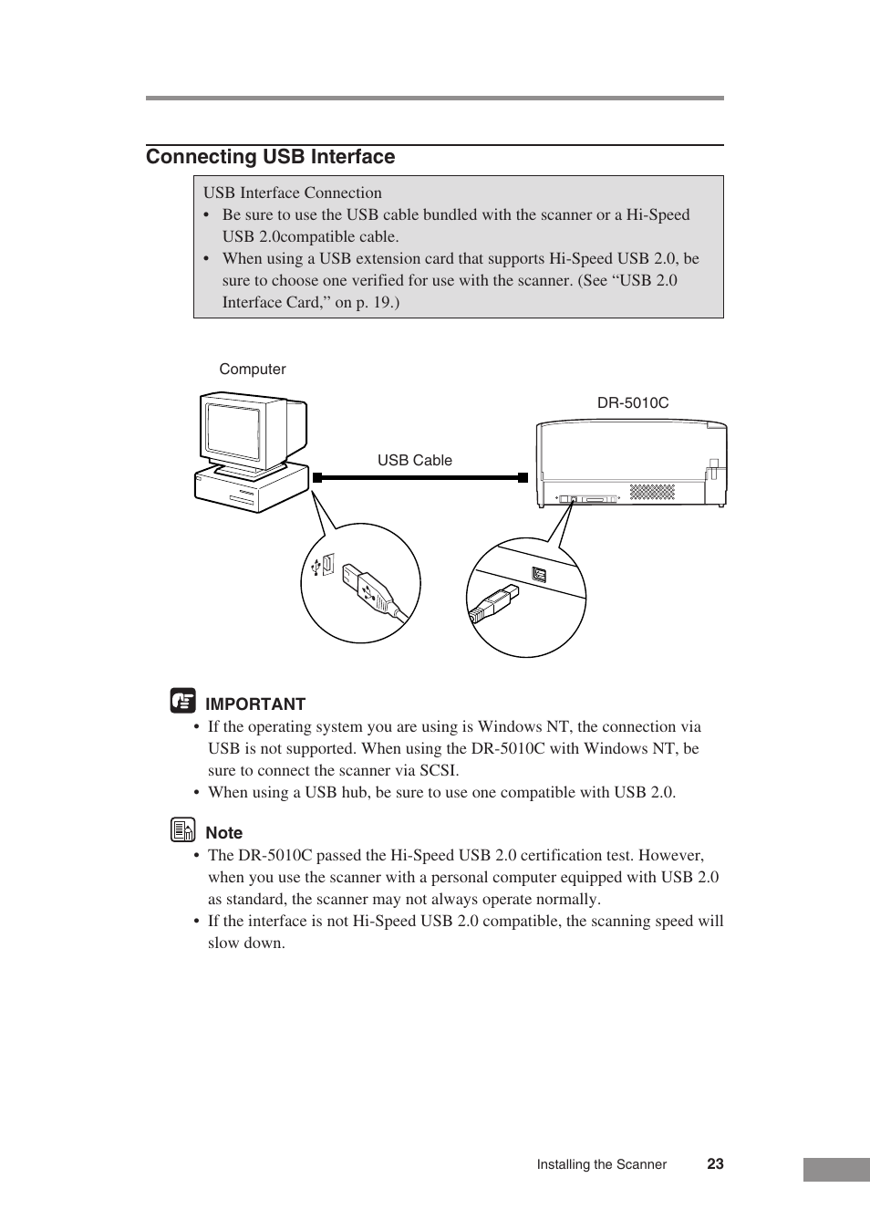 Connecting usb interface | Canon DR-5010C User Manual | Page 25 / 96