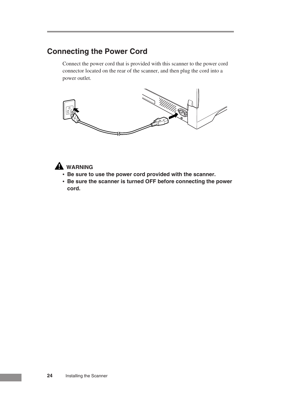 Connecting the power cord | Canon DR-5010C User Manual | Page 26 / 96