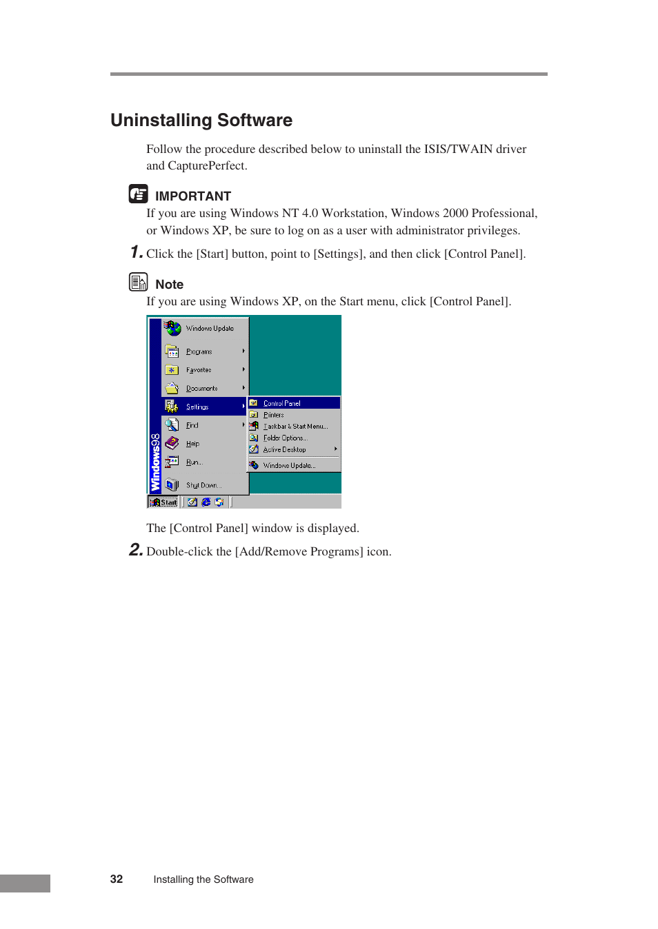 Uninstalling software | Canon DR-5010C User Manual | Page 34 / 96