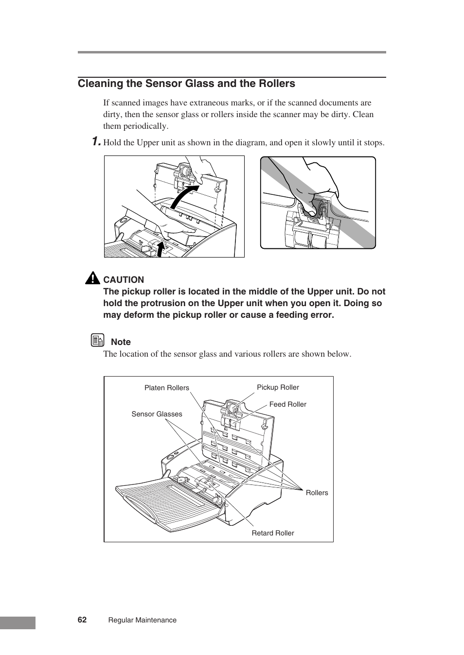 Cleaning the sensor glass and the rollers | Canon DR-5010C User Manual | Page 64 / 96