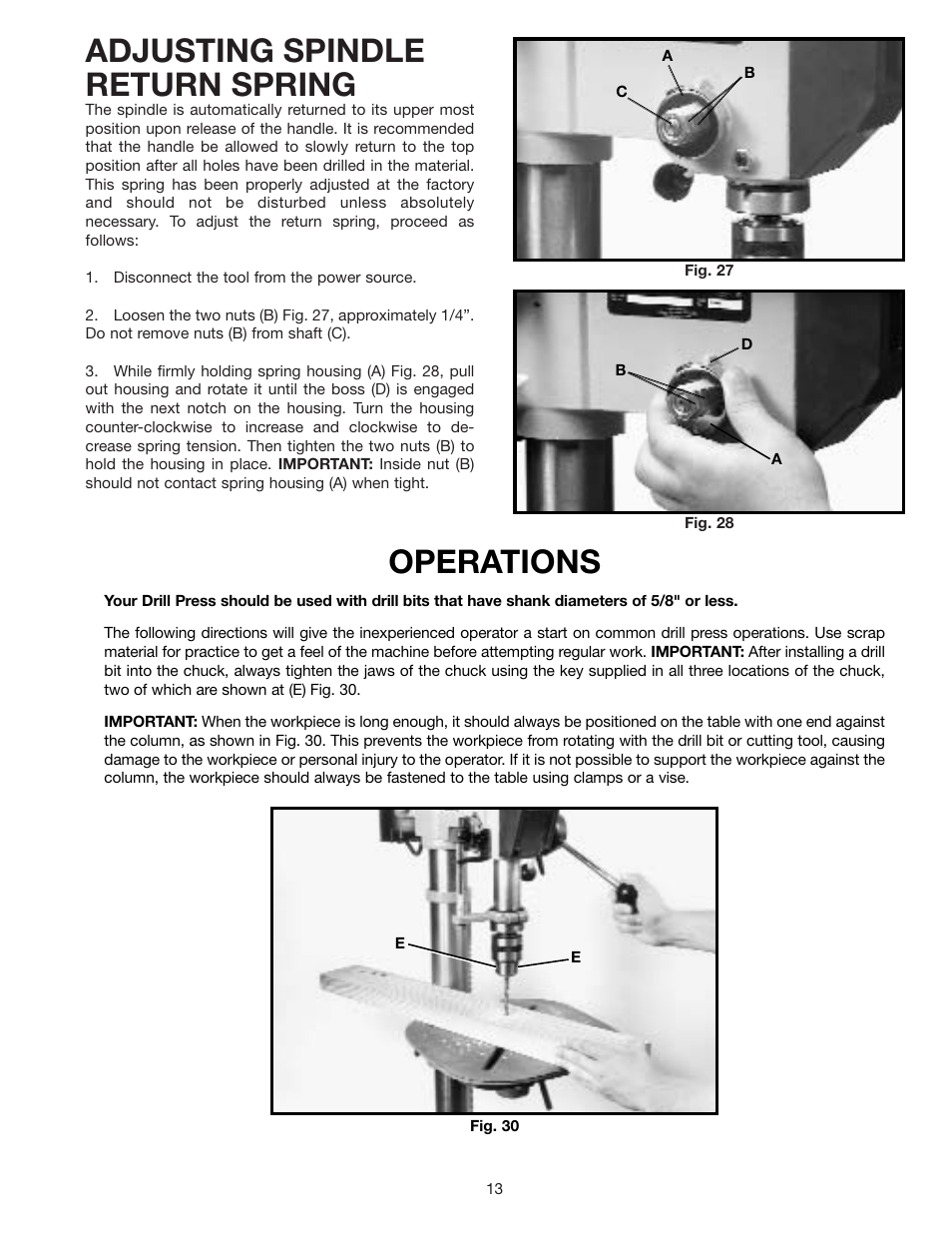 Adjusting spindle return spring, Operations | Delta 17-900 User Manual | Page 13 / 16