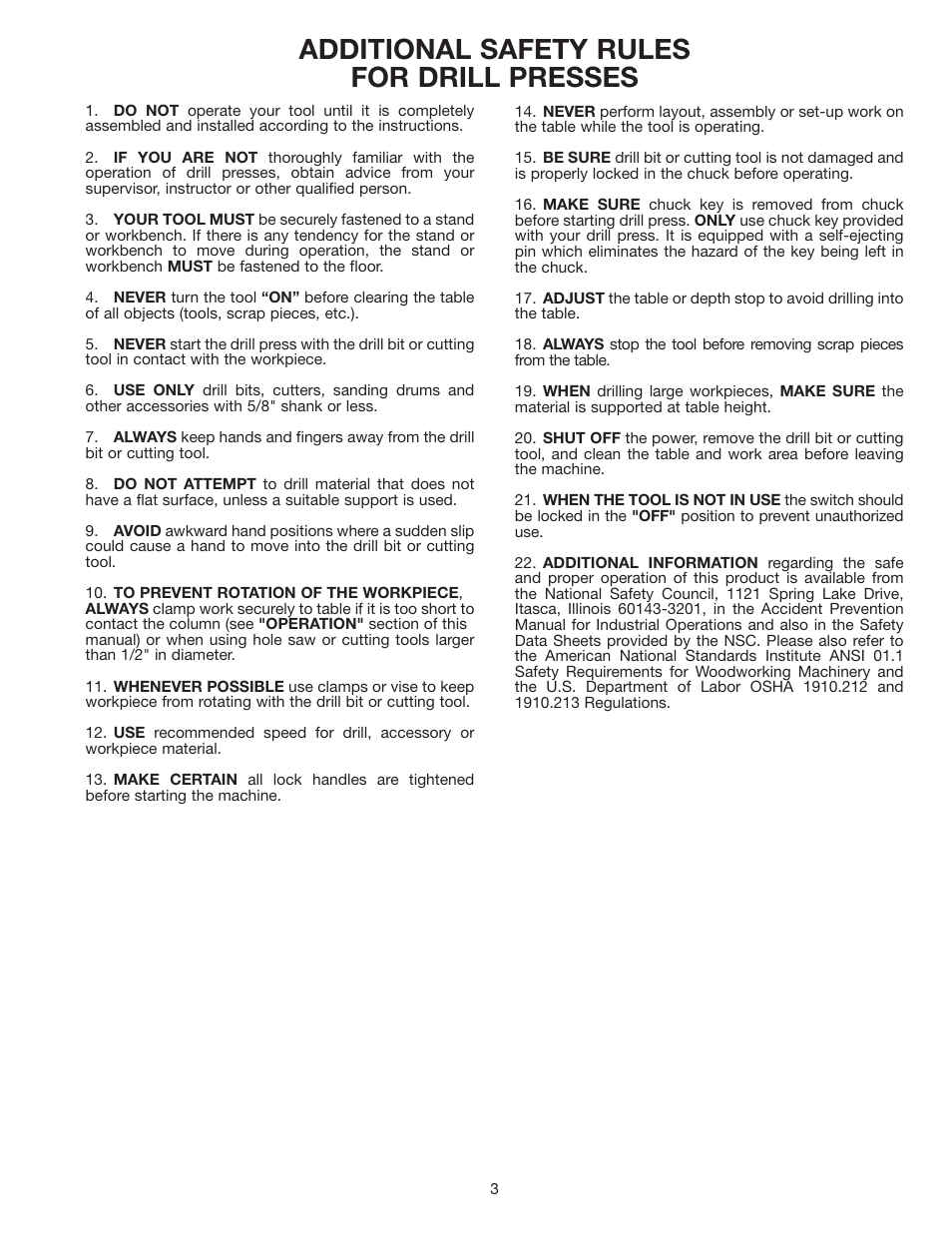 Additional safety rules for drill presses | Delta 17-900 User Manual | Page 3 / 16