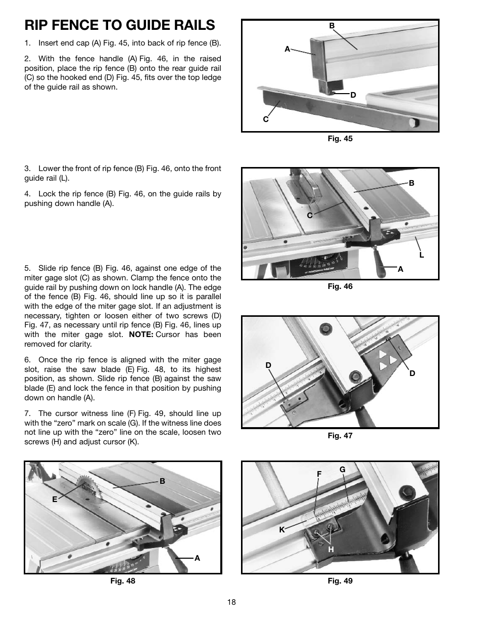 Rip fence to guide rails | Delta 36-650 User Manual | Page 18 / 32