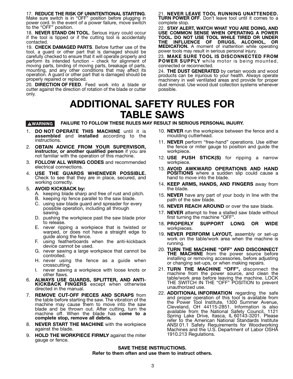 Additional safety rules for table saws | Delta 36-650 User Manual | Page 3 / 32