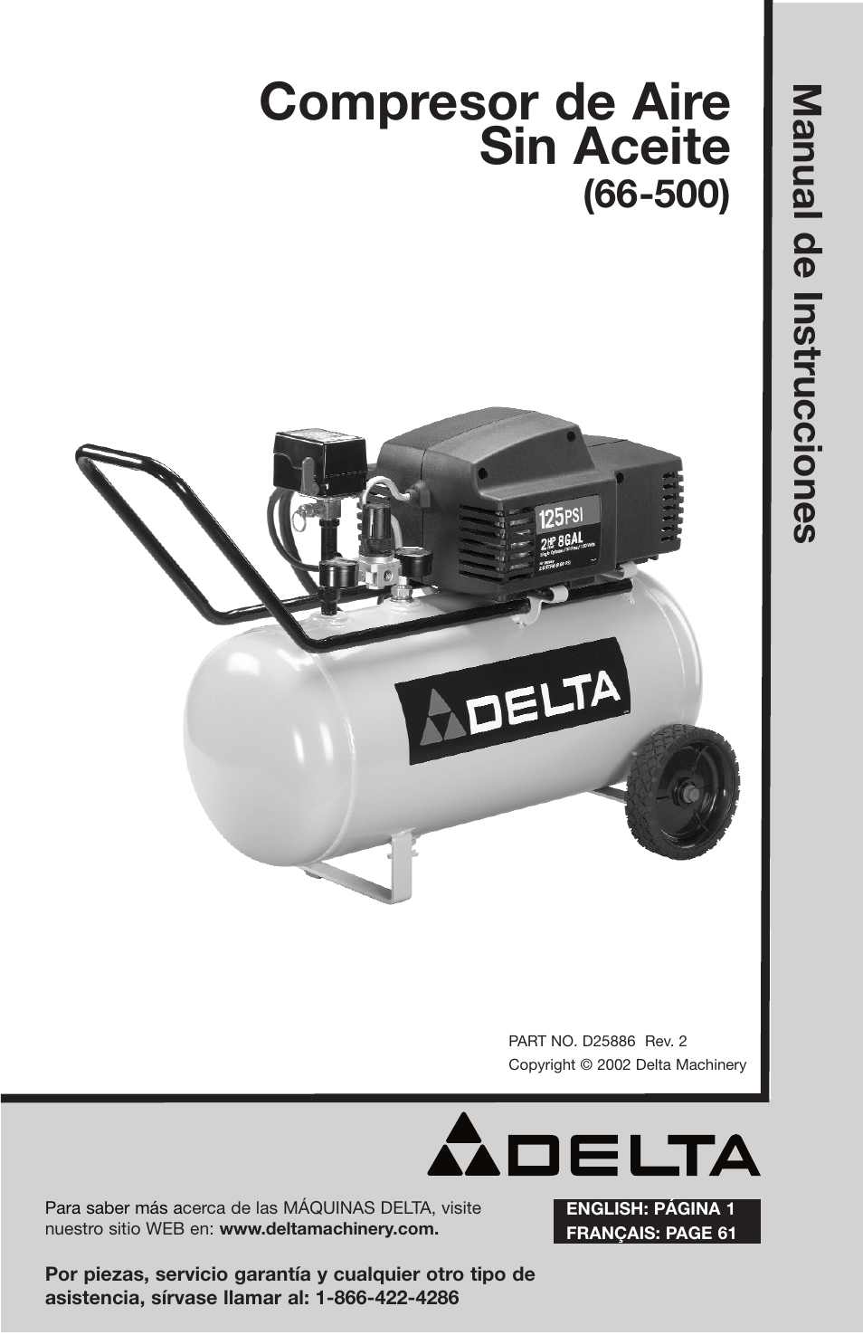 Compresor de aire sin aceite, Manual de instrucciones | Delta D25886 User Manual | Page 25 / 72