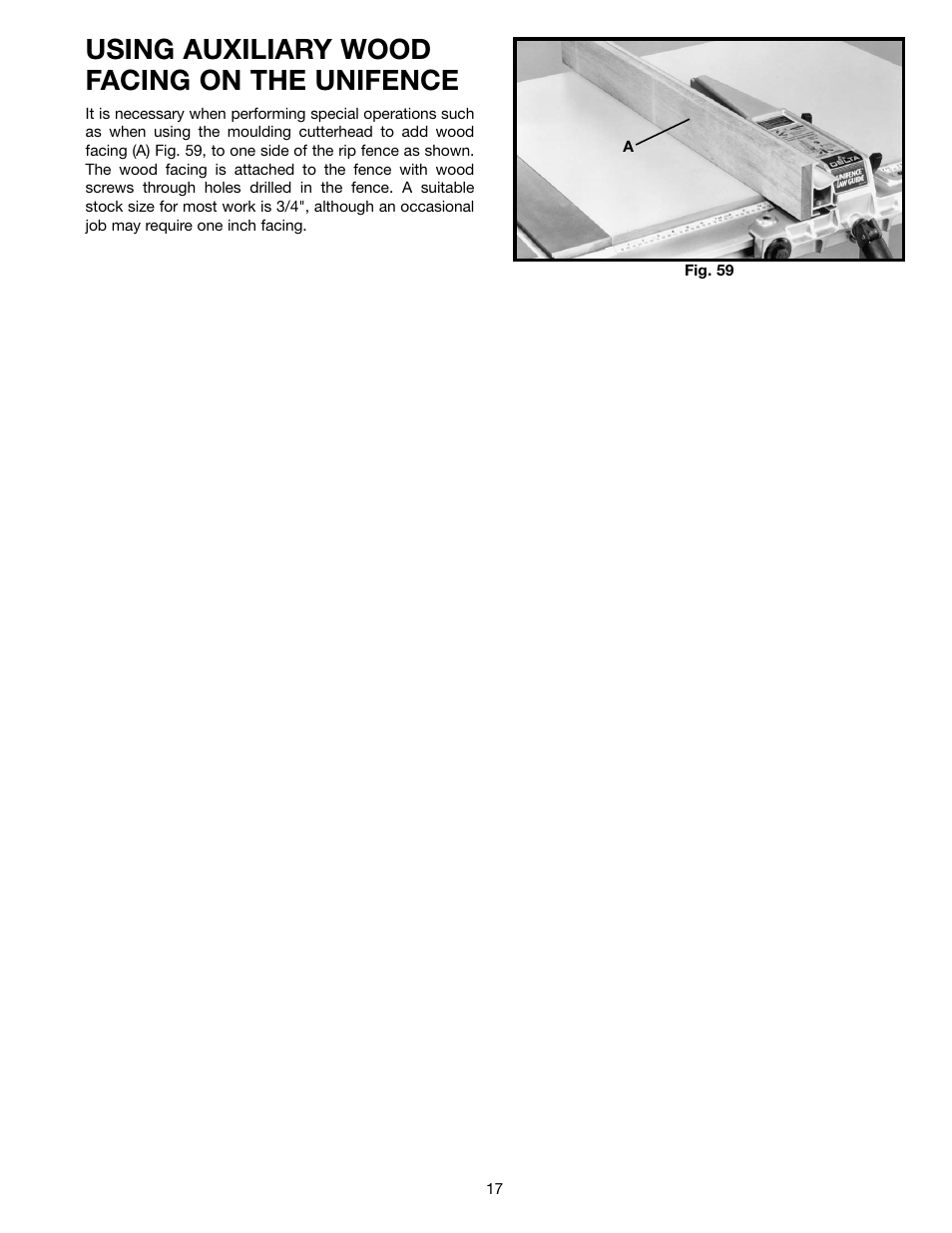 Using auxiliary wood facing on the unifence | Delta 36-902 User Manual | Page 17 / 20