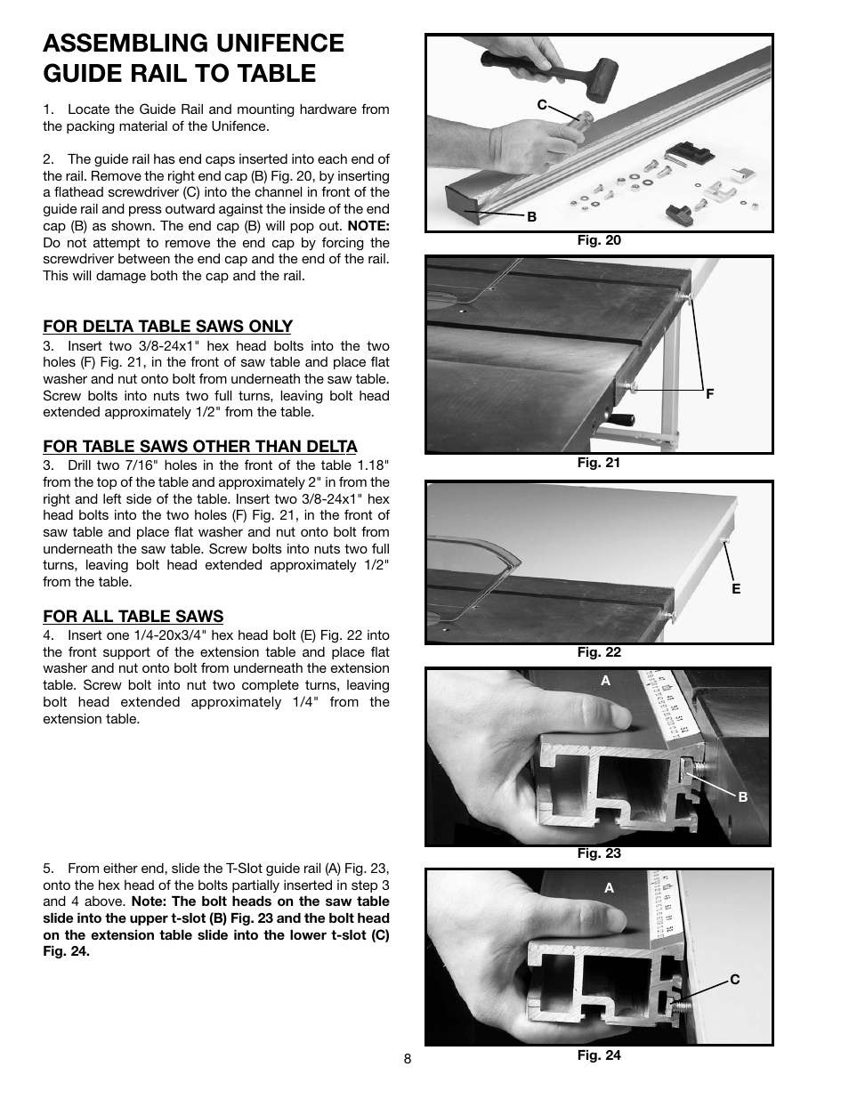 Assembling unifence guide rail to table | Delta 36-902 User Manual | Page 8 / 20