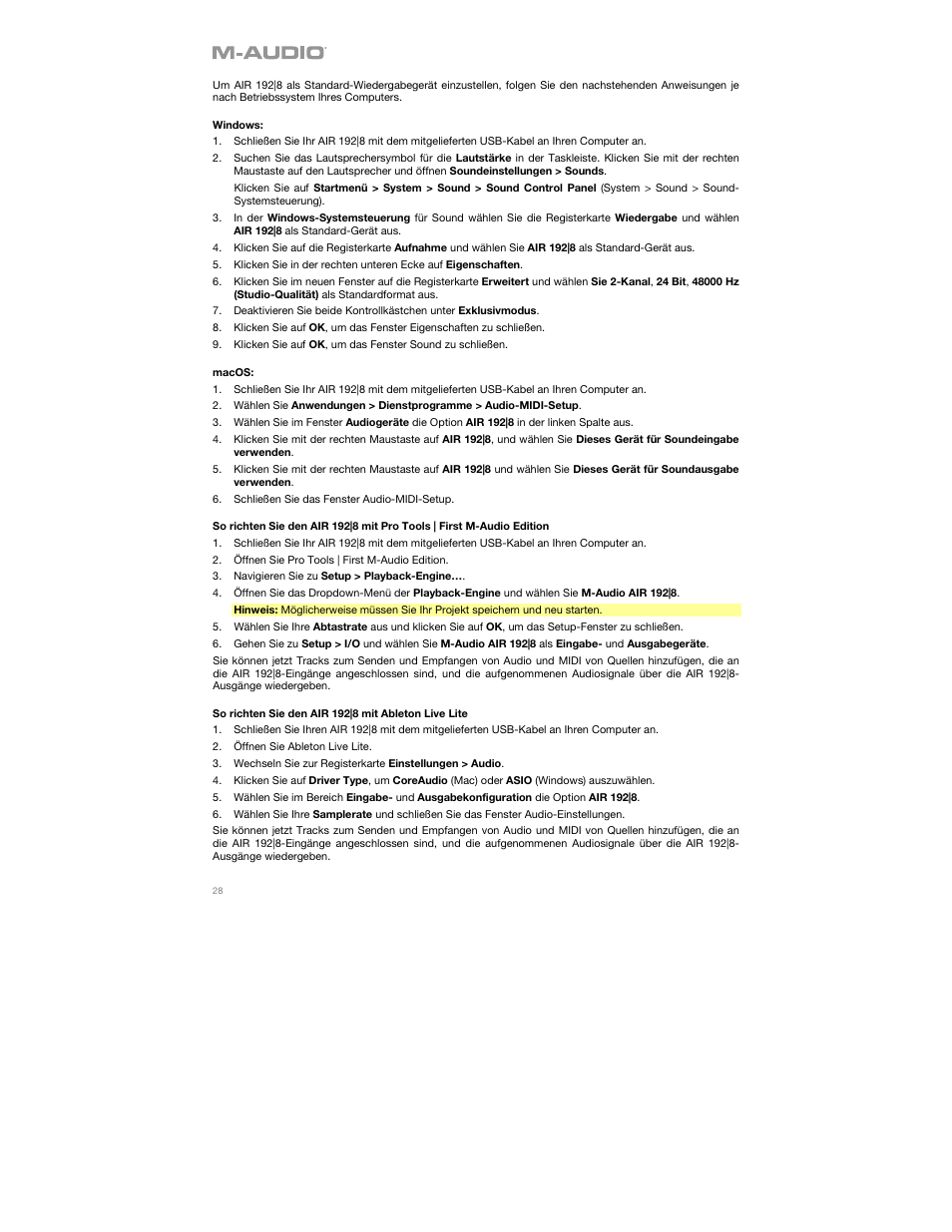 M-AUDIO AIR 192|8 Desktop 2x4 USB Type-C Audio/MIDI Interface User Manual | Page 28 / 36