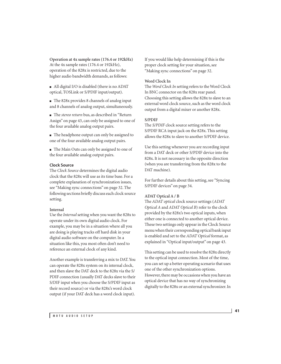Clock source | MOTU 828x 28x30 Audio Interface with ThunderTechnology User Manual | Page 41 / 128