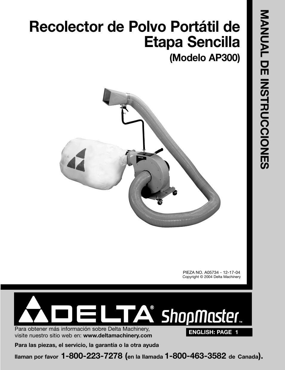 Recolector de polvo portátil de etapa sencilla, Manual de instrucciones, Modelo ap300) | Delta AP300 User Manual | Page 19 / 36