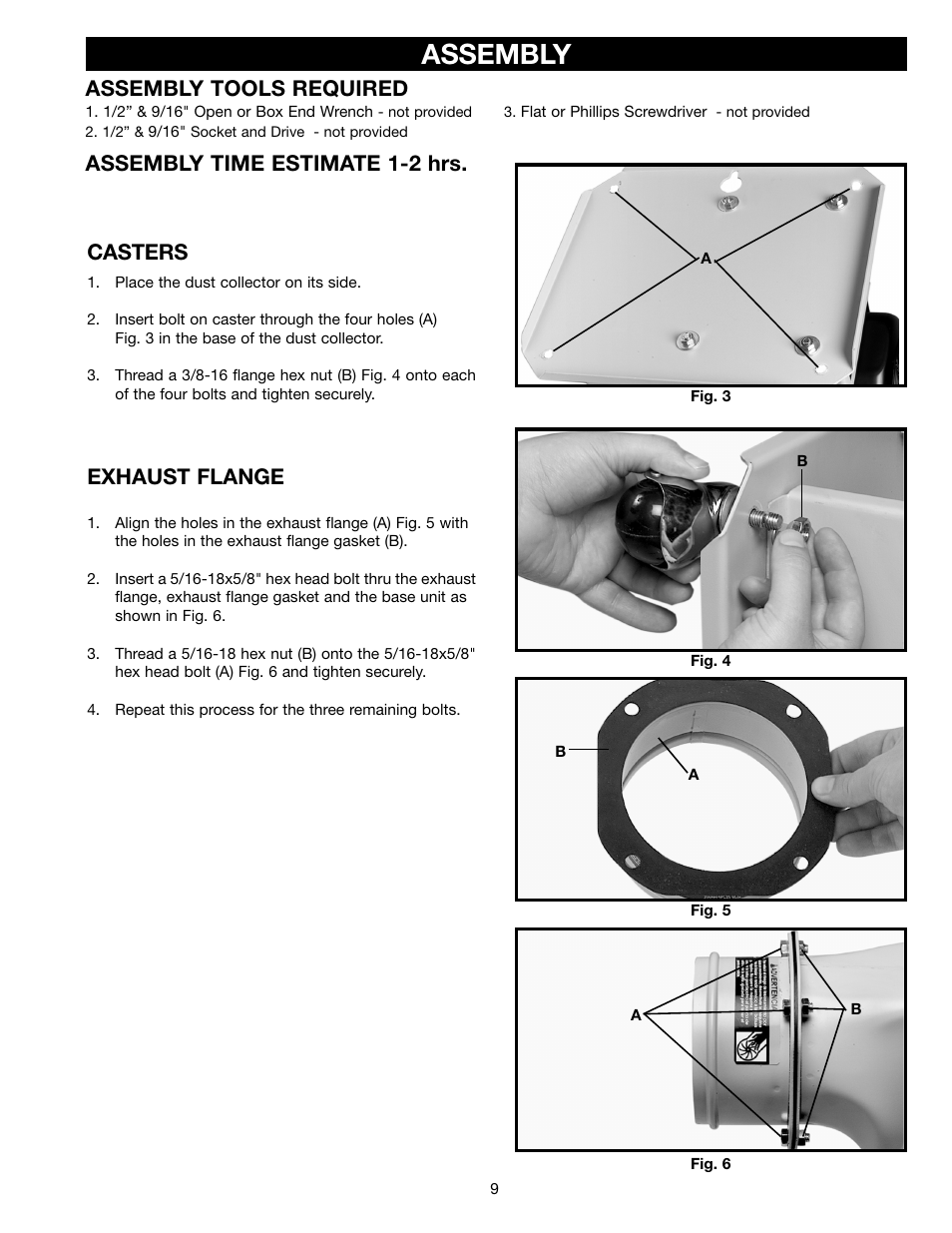 Assembly, Casters, Exhaust flange | Delta AP300 User Manual | Page 9 / 36