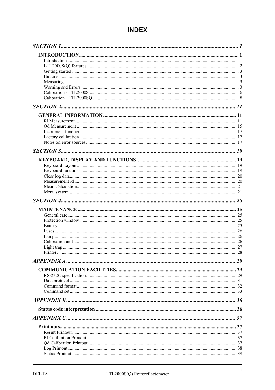 Index | Delta LTL2000S User Manual | Page 3 / 45