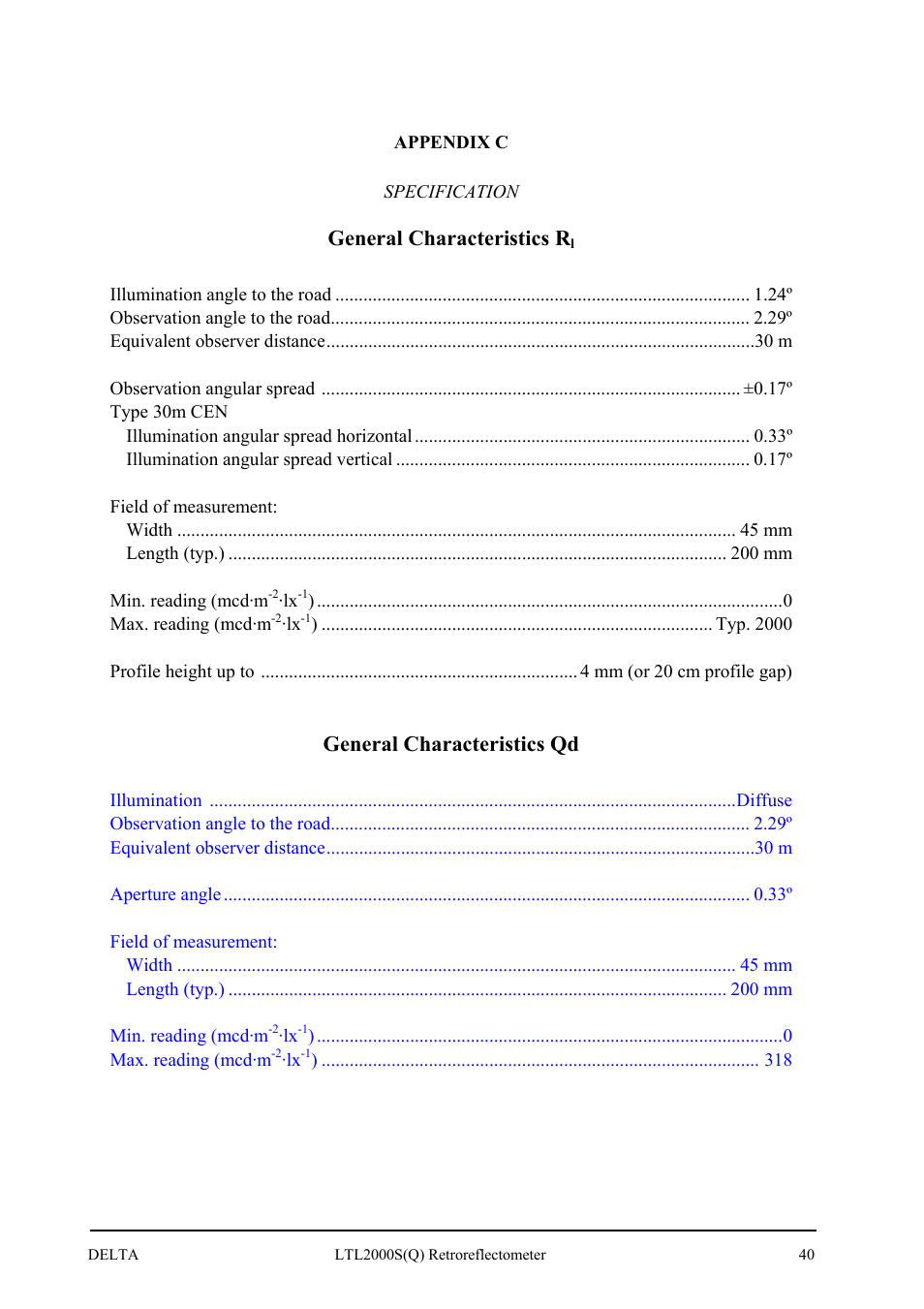 General characteristics r, General characteristics qd | Delta LTL2000S User Manual | Page 44 / 45