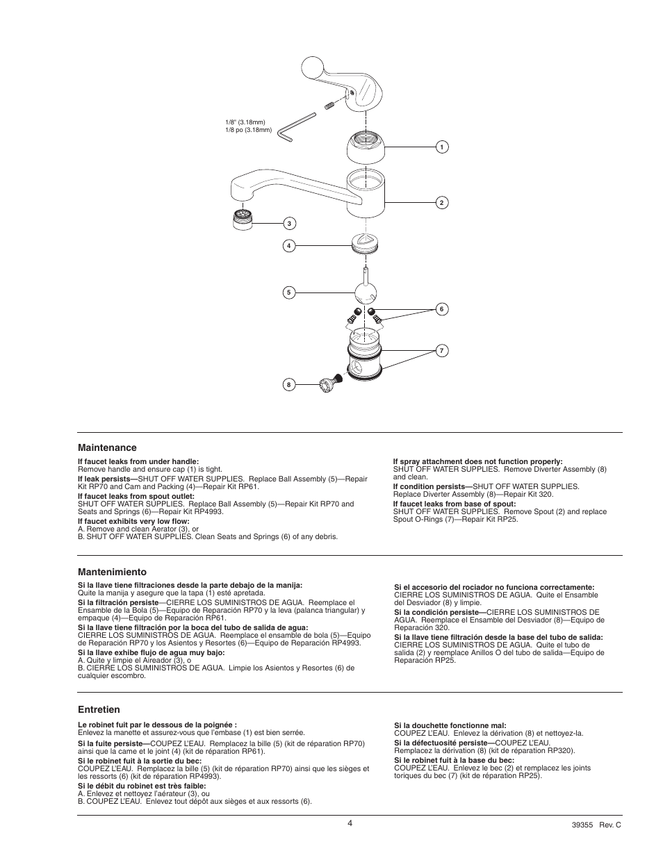 Mantenimiento, Maintenance, Entretien | Delta 420 Series User Manual | Page 4 / 6