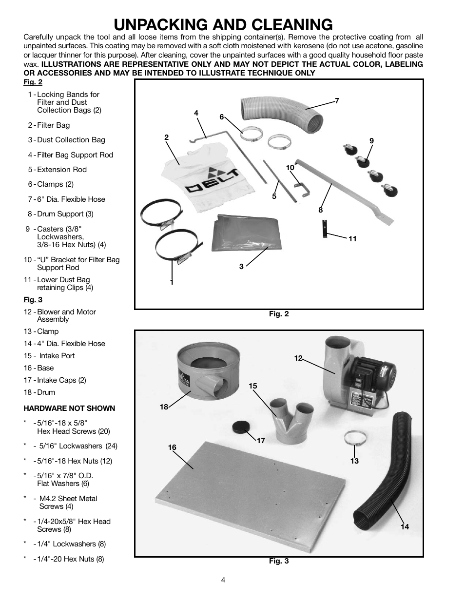 Unpacking and cleaning | Delta 50-850 User Manual | Page 4 / 13