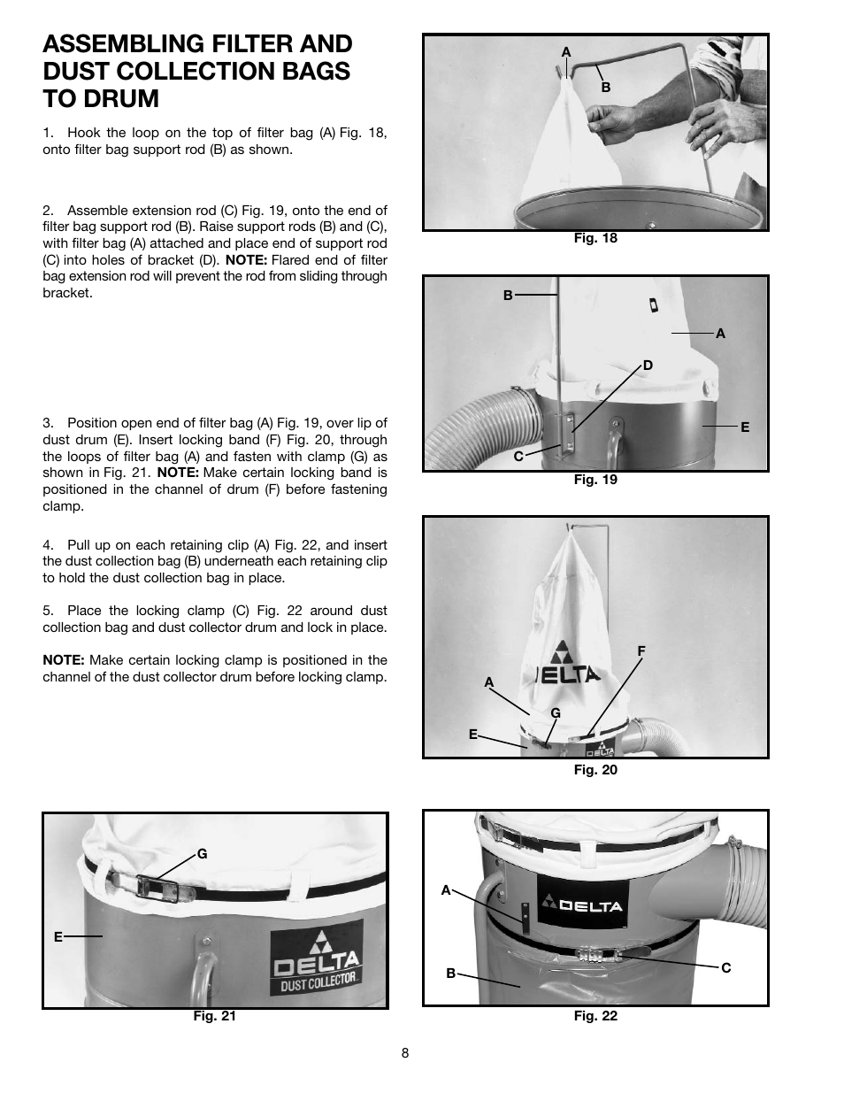 Assembling filter and dust collection bags to drum | Delta 50-850 User Manual | Page 8 / 13