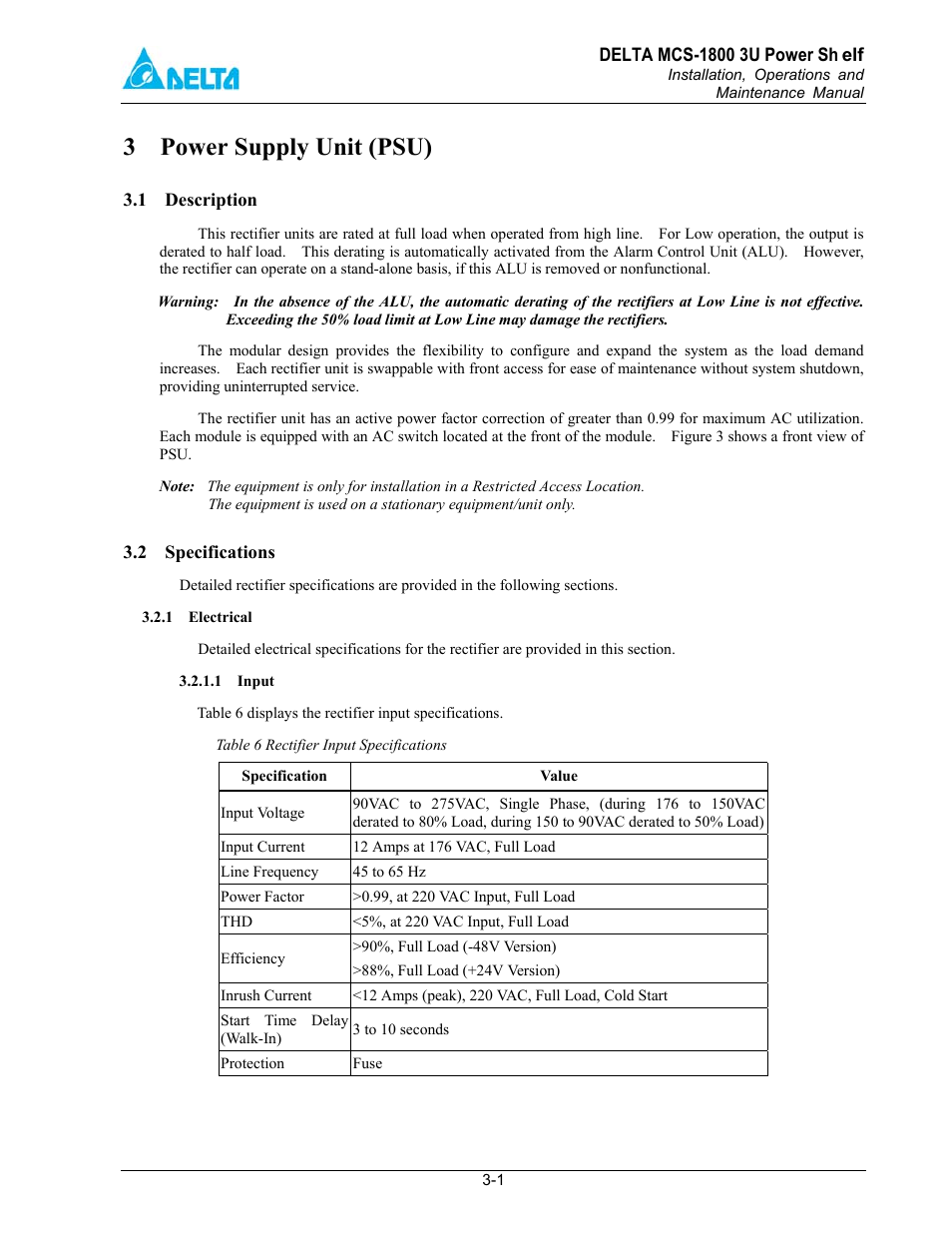 Power supply unit (psu), 1 description, 3 power supply unit (psu) | Delta MCS-1800 User Manual | Page 11 / 57