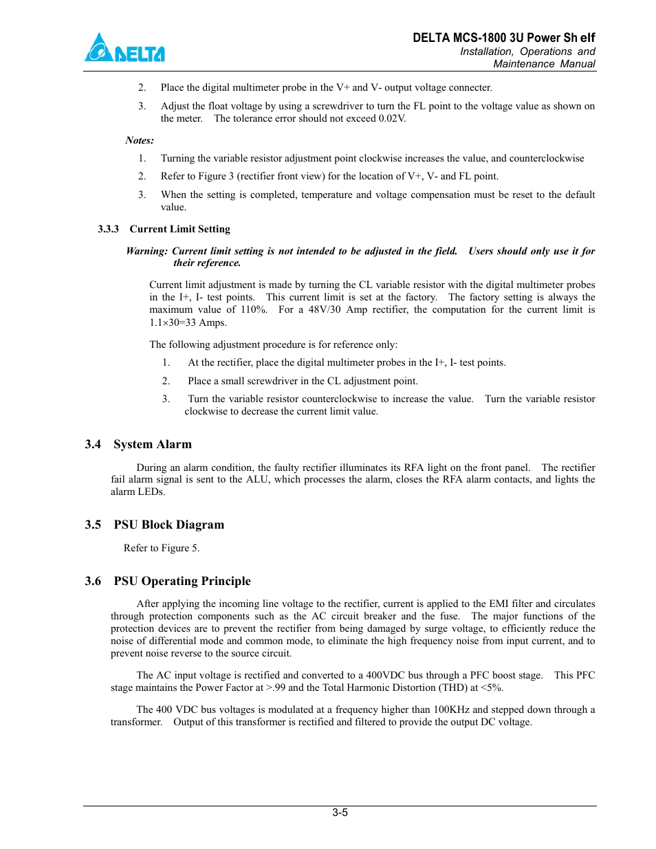 4 system alarm, 5 psu block diagram, 6 psu operating principle | Delta MCS-1800 User Manual | Page 15 / 57