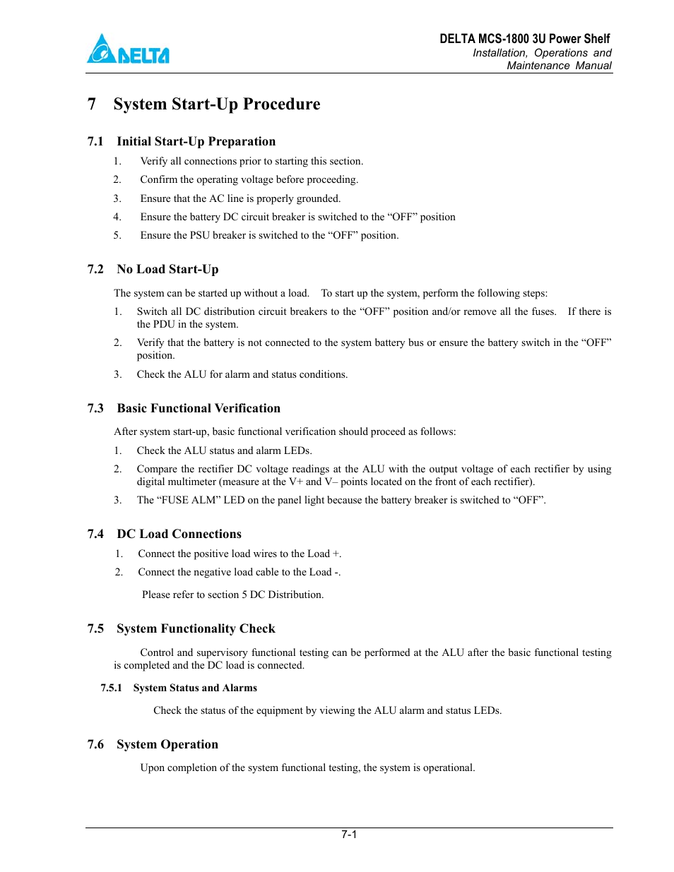 7 system start-up procedure | Delta MCS-1800 User Manual | Page 25 / 57