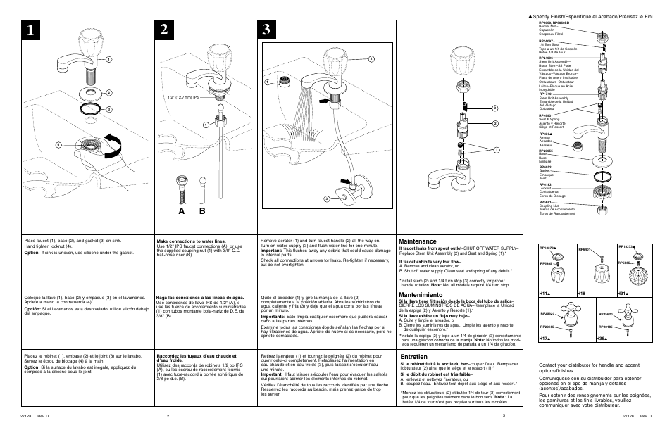 Maintenance, Entretien, Mantenimiento | Delta 2302 Series User Manual | Page 2 / 2