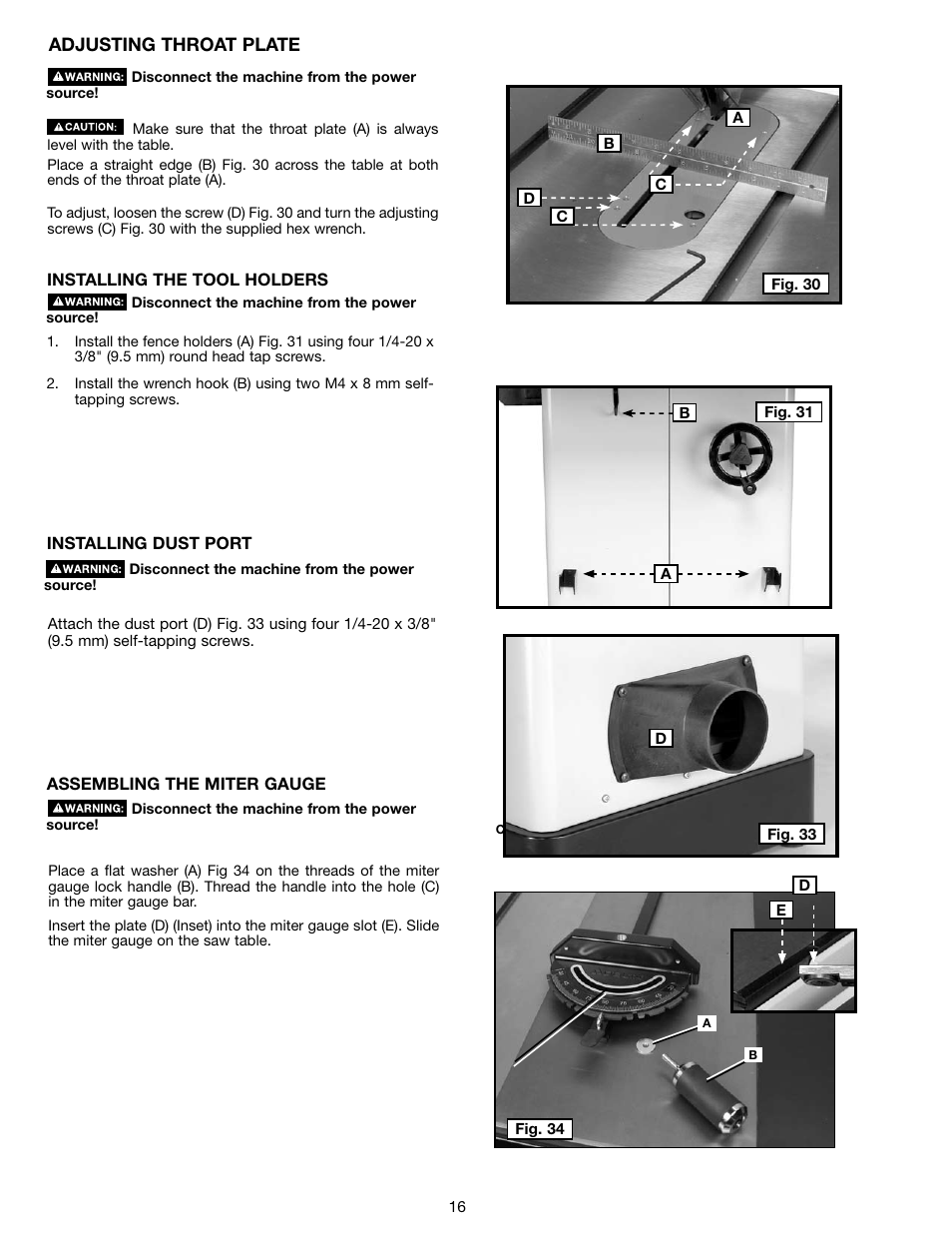 Adjusting throat plate | Delta N028314 User Manual | Page 16 / 88