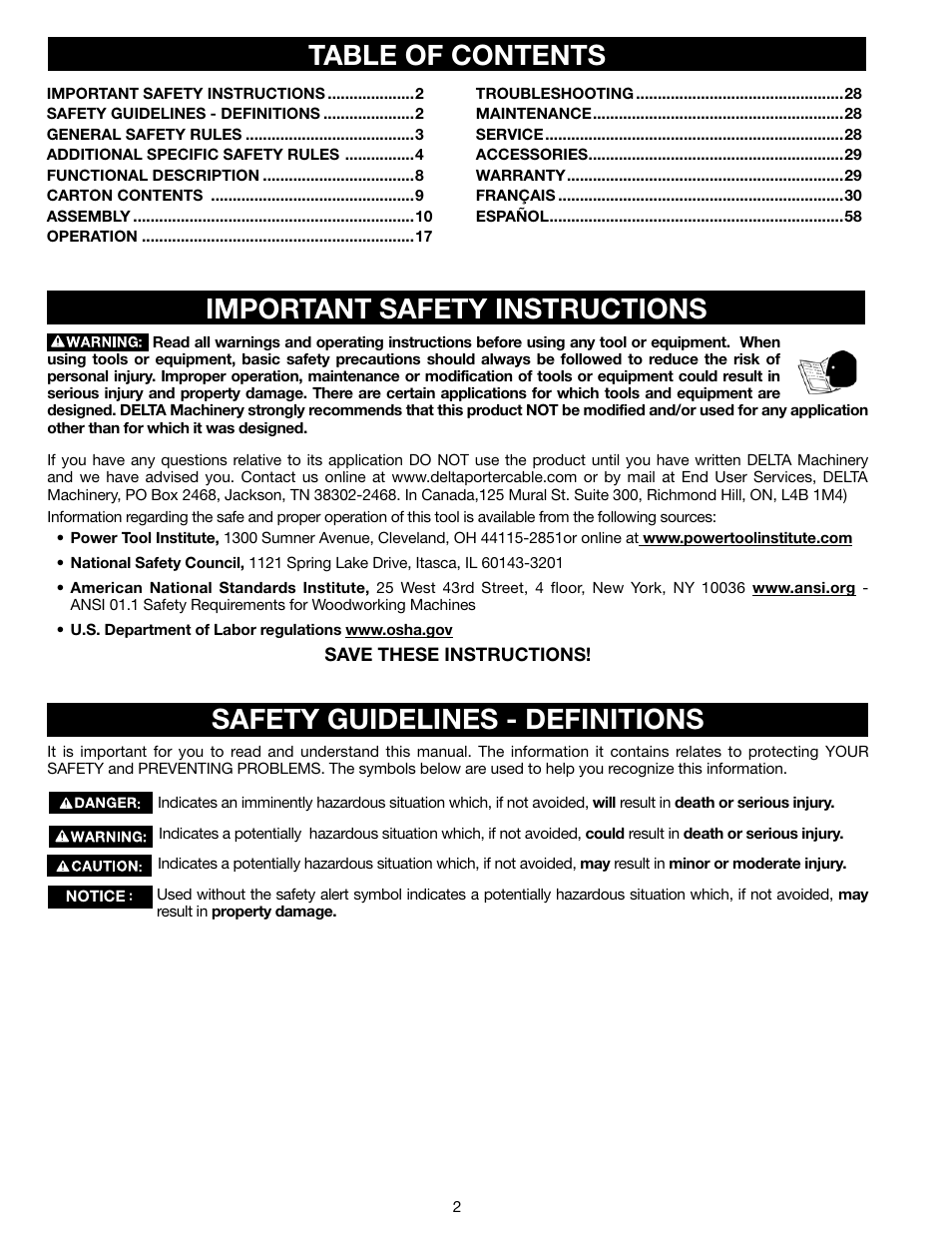 Delta N028314 User Manual | Page 2 / 88